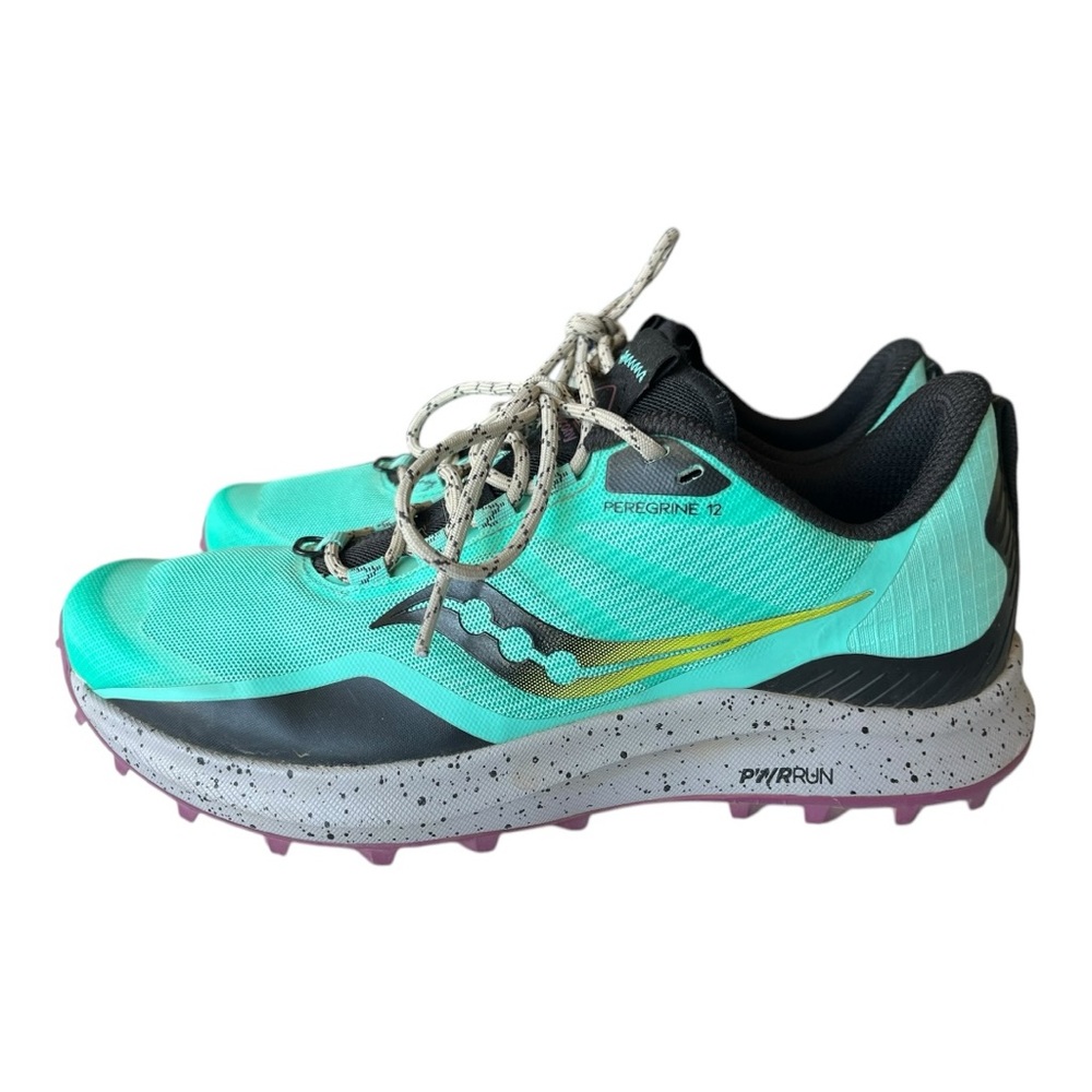 Saucony Peregrine 12 Teal and Yellow Athletic Shoes